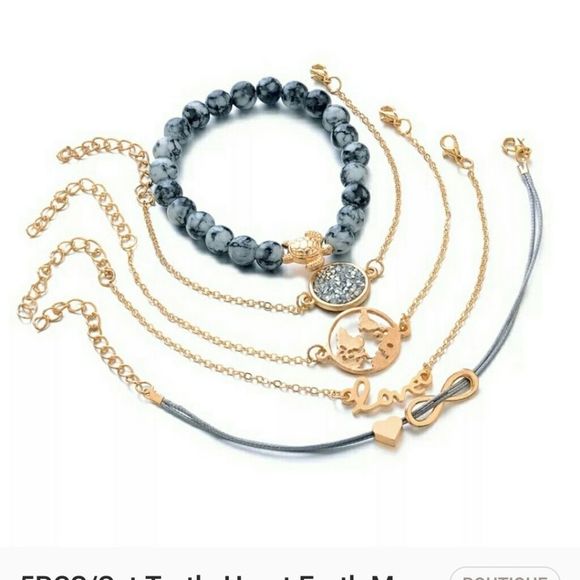 5PCS/Set Turtle Heart Earth Map Bead Charm Bracele - Picture 3 of 3